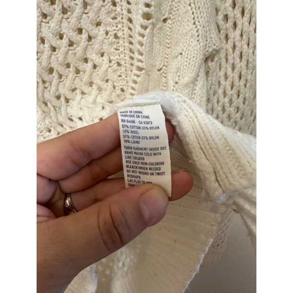 American Eagle Knit Sweater Women Medium Ivory Wool Blend Open Weave Pullover - Picture 5 of 9
